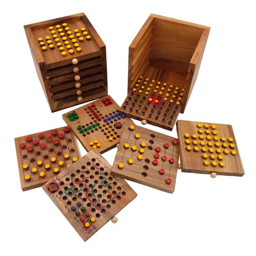 ROMBOL Tolle Spielesammlung, 6 verschiedene Spiele aus Holz in einer praktischen Holzbox von ROMBOL