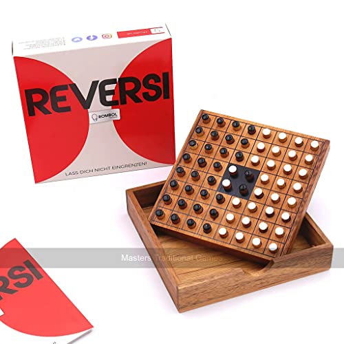 ROMBOL Wooden Reversi Game - White and Black Pieces - Wooden Storage Box - Travel Games - 2 Player Strategy Board Game von ROMBOL