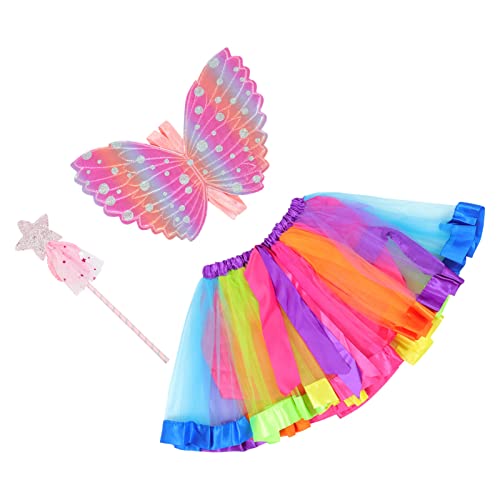 ROMISBABA 1 Satz 3Er-Satz Fairy Stick Set feeflügeln camoing kinderkleider fasnachtskostüme kinderfasching abendklied Kinderfeenstock Flügel mit Feenstab Kostümzubehör für Tuch Rosa von ROMISBABA