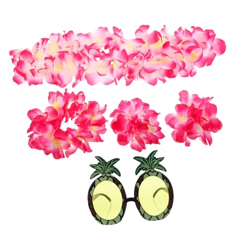 ROMISBABA 1 Satz Hawaiianische Lei hawaiketten hawaij sonnengläser coctailgläser sonnenbrillen überbrillen Hula-Blumenkette Girlande Ananas hawaiisch Hawaii-Themenstütze Blumenstirnband Tuch von ROMISBABA