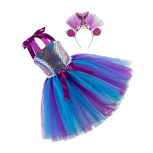 ROMISBABA 1 Satz Mesh-Rock haarband hair-band Girl dress geburtstagstorte cosplays Meerjungfrauen-Outfits mit Pailletten Party-Cosplay-Rock Geburtstagskleid Kinderkostüm Gittergewebe Violett von ROMISBABA