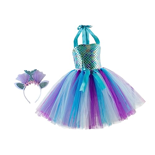 ROMISBABA 1 Satz Mesh-Rock kinderkleider kinderkleidung hairbands kleidung weihnachtlich party dress Mädchenkleid Geburtstagskleid Kinderkostüm mit Stirnband Cosplay-Kleid Gittergewebe Blue von ROMISBABA