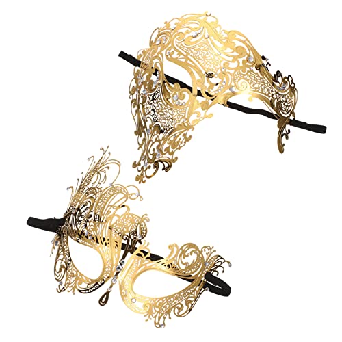 ROMISBABA 2St Diamantmaske aus Metall Festival Gesicht zarte Partymaske Paare Maskerade dekorative Masken zarte Maskerade halloween masken halloweenmaske Halloween-Maske Party-Maske Golden von ROMISBABA