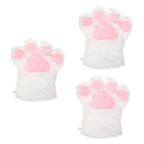 ROMISBABA 3st Bärenklauenhandschuhe Süße Accessoires Rosafarbene Fingerlose Handschuhe Cat Paw All Cover Fäustlinge Handschuhe Mit Krallen Süße Löwenpfoten Fell Hochwertiger Pv-samt Weiß von ROMISBABA