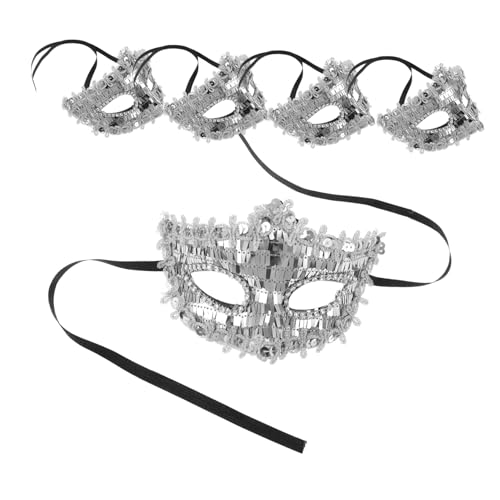 ROMISBABA 5 Stück Glänzende Halbgesichtsmaske für Halloween Damen Masquerade Party Cosplay Halbe Gesichtsmasken Silber Funkelnd Atmungsaktiv für Karneval Hochzeit Ball ROMISBABA 5 Stück Glänzende Halbgesichtsmaske für Halloween Damen Masquerade Party Cosplay Halbe Gesichtsmasken Silber Funkelnd Atmungsaktiv für Karneval Hochzeit Ball von ROMISBABA