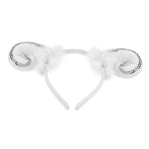 ROMISBABA Tierisches Stirnband Hörner Cosplay Schaf-maske Kuh Ohren Schaf Ohren Schaf-stirnband Schaf Cosplay Kopfschmuck Ziege Kostüm Stirnband Schaffell Stirnband Mit Lammohren Stoff Weiß von ROMISBABA