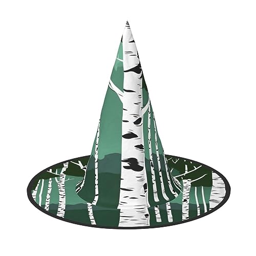 ROMuka Birch Trees Halloween Full Hat Party Girl Breite Krempe Faltbarer Hut Sharp Party Kostüm Cosplay von ROMuka