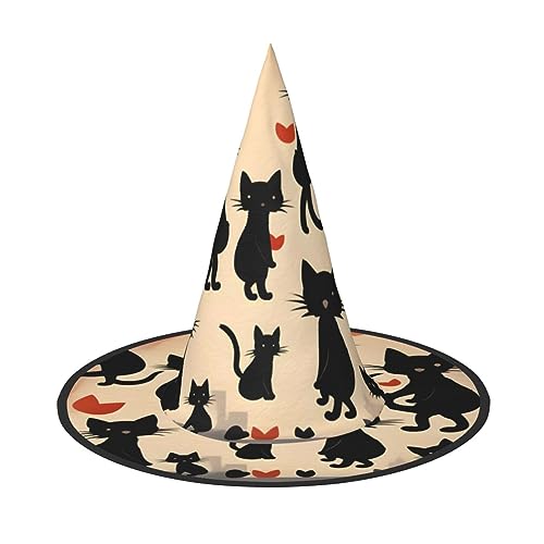 ROMuka Happy Walking Kitty Halloween Full Hat Party Girl Breite Krempe Faltbarer Spitzhut Party Kostüm Cosplay von ROMuka