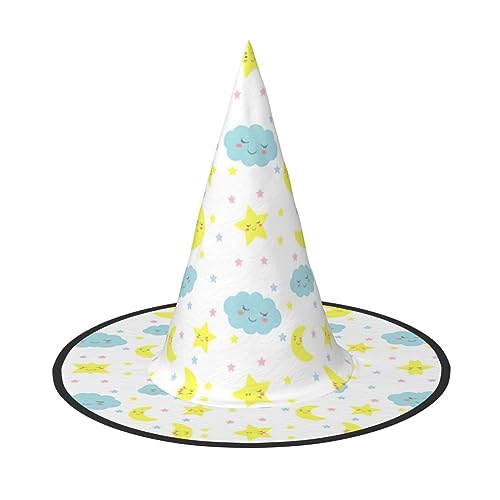 ROMuka Moon Cloud Star Halloween Full Hat Party Girl Breite Krempe Faltbarer Spitzhut Party Kostüm Cosplay von ROMuka