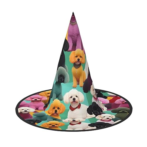 ROMuka Pudel Hunde Halloween Full Hat Party Mädchen Breiter Rand Faltbarer Scharfer Hut Party Kostüm Cosplay von ROMuka