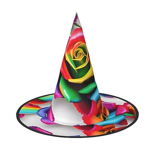 ROMuka Rainbow Rose Blume Halloween Full Hat Party Girl Breite Krempe Faltbarer Spitzhut Party Kostüm Cosplay von ROMuka