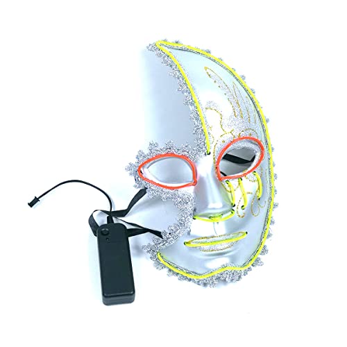 RONGYEDE-El Cold Light Luminous Cosplay Maske Half Face Moon Painted Maskerade Cosplay Maske Performance Requisiten Maske Horror Kopfbedeckung für Halloween Karneval Kostüm Party Requisiten von RONGYEDE