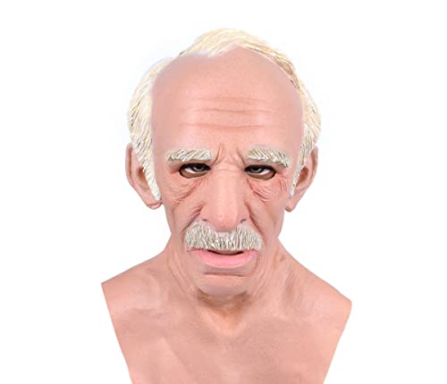 RONGYEDE-Halloween Grandpa Wig Old Man Cosplay Mask Headwear Bald Old Man Head Scary Cosplay Mask Horror Headwear for Halloween Carnival Costume Party Props von RONGYEDE