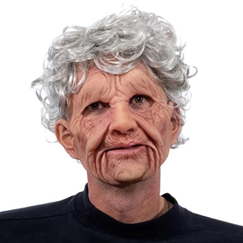 RONGYEDE-Hworks Grandma Face Wig Old Man Mask Headwear Halloween Cosplay Costume Mask von RONGYEDE