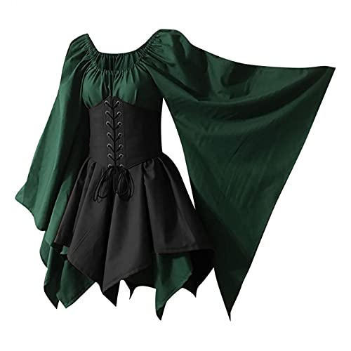 RONGbbppQ Halloween Übergröße Kostüme Gothic Kleid für Frauen Mittelalter Renaissance Kostüm Vintage Flare Langarm Retro Mittelalter Kleid Trompetenärmel Royal Court Prinzessin Kleider von RONGbbppQ