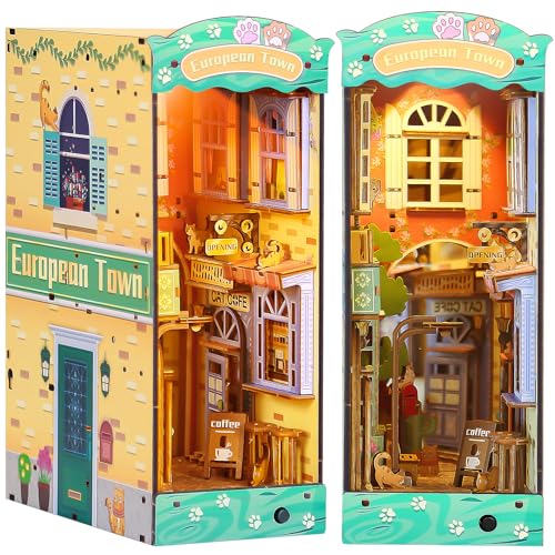 Book Nook DIY Kit: Puppenhäuser Holz Miniatur Haus Kit und LED Licht,3D Holzpuzzle Bibliothek Bücherregaleinsatz Kits,Modellbausätze für Personen über 14 Jahre Kreatives Geschenk von RONSTONE