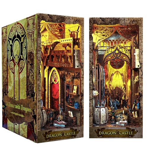 RONSTONE DIY Book Nook Kit - DIY Magischer Drachentanz Puppenhäuser Miniatur Haus Kit mit LED-Licht - Booknook Häuser Modellbausätze Kreativität Geschenk für Erwachsene zum Bauen von RONSTONE