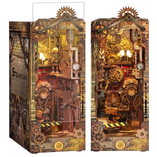 RONSTONE Book Nook - DIY Miniatur Puppenhaus Booknook Kit mit Staubschutzhülle - Buchstütze Bücherregal Einsatz Dekor mit Led Licht - Steampunk 3D Puzzles Geschenk für Erwachsene von RONSTONE