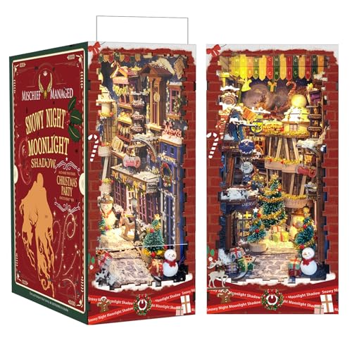 RONSTONE DIY Book Nook Kit - Miniatur Puppenhaus Booknook Kit mit LED-Licht - 3D Holz Puzzle Weihnachten Straßenszene Buchstütze Bücherregaleinsatz Dekor für Erwachsene von RONSTONE