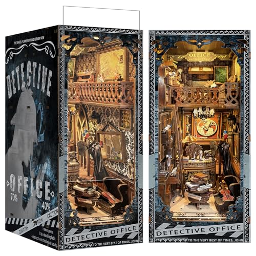 RONSTONE DIY Book Nook Kit - Puppenhaus mit LED-Licht,Kreatives Bauen Mini Booknook Bücherregaleinsatz Dekor,3D Puzzles Detektiv Büro Buchstützen Modell Regal Dekoration für Erwachsene von RONSTONE