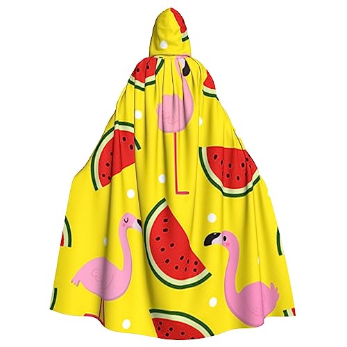 ROOZEE Rosa Flamingo und Wassermelone Kapuzenumhang für Erwachsene, für Halloween-Kostüm, Cosplay, Bühnenauftritt, Themenparty von ROOZEE