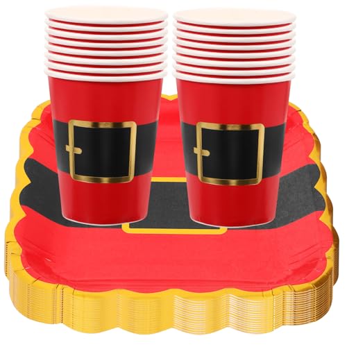 RORPOIR 1 Satz Schöner Partyteller Weihnachtspappteller Weihnachten Weihnachtsteller Weihnachtstischdecke Kuchenplatte Kuchen Pappteller Tischdecke Mit Weihnachtsmuster Tassen Papier Rot von RORPOIR