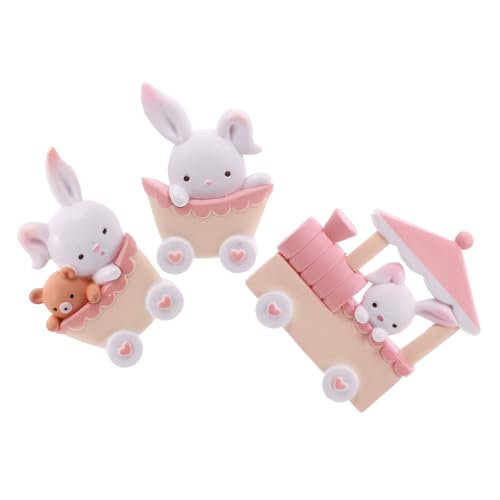 RORPOIR 1 Set 3 Stück Zughasen Ornament Hasen Für Kuchen Puppenhaus Kaninchen Rosa Mädchen Spielzeug Weißes Kaninchen Mini Puppen Osterhase Kuchen Ornamente Kaninchen Cupcake von RORPOIR