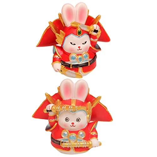 RORPOIR 2St Jahr des Hasen-Maskottchens Plüsch Fuchs Ziege Feng-Shui-Statue hasenfiguren Animal Figures kuchendekoration Geschenkidee neujahr Cartoon-Kaninchenfiguren Harz von RORPOIR