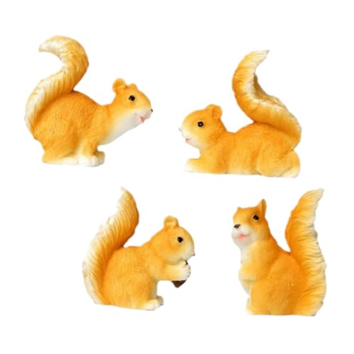 RORPOIR 4 Stück Eichhörnchen-verzierung Mini-eichhörnchen-statuen Garten Eichhörnchen Figuren Kleine Figuren Gefälschtes Eichhörnchen-Modell Kleine Gartentiere Miniaturfiguren Yellow Harz von RORPOIR