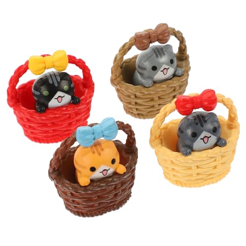 RORPOIR 4 Stück Katzengartendekorationen Katzenfigur für Zuhause Kätzchen-Statue Mini- Korbdekor Cartoon cat Cutie Cats Katze Miniaturfiguren Mikrolandschaftskätzchen Material PVC von RORPOIR