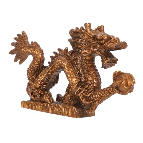 RORPOIR Chinesisches Drachenornament Aus Kunstharz Drachen-Cupcake-Topper Drachenstatue Groß Drachenstatuen- Aus Kunstharz Gaming-Figuren Chinesische Drachenfigur Drachentisch Golden von RORPOIR