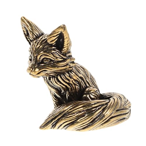 RORPOIR Fuchs-Ornament Tierskulptur Selber Machen Schreibtischzubehör Tierfigur Aus Messing Kleine Fuchsdekorationen Realistische Tierfiguren Tierisches Messingornament Kupfer Golden von RORPOIR