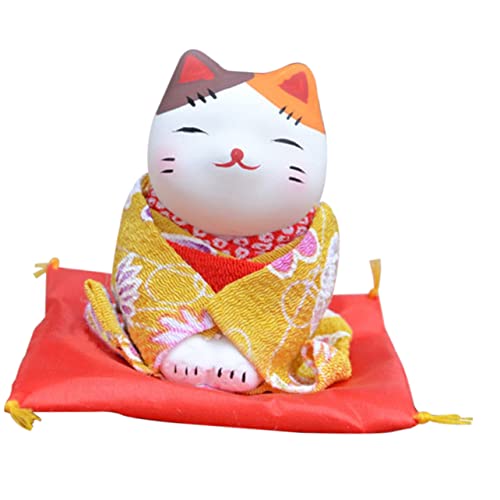 RORPOIR Katze Kimono-Puppe Bürodeko Büro Dekoration Schlafzimmer-Dekoration Autozubehör Accessoires Für Auto Kimono-katzenstatue Kimono-katzenverzierung Auto Katzenfigur Seidentuch Katze Deko von RORPOIR