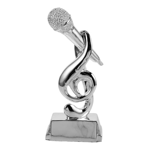 RORPOIR Mikrofon-trophäe Trophäen Für Gesangsveranstaltungen Musiktrophäe Für Sänger Mikrofonförmige Auszeichnungen Karaoke-partydekorationen Mikrofonpreis Für Sänger Silver Harz von RORPOIR