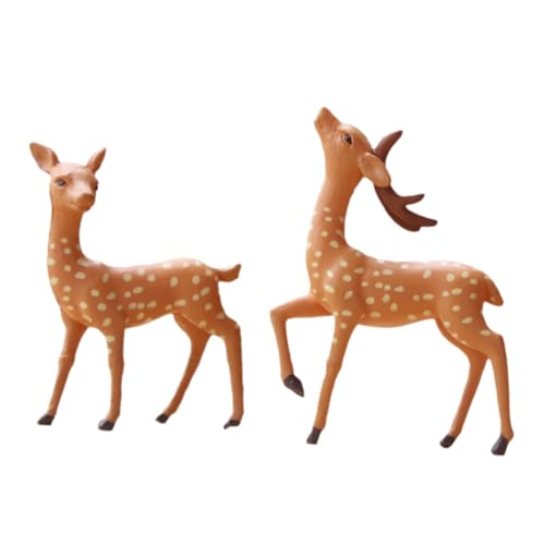 RORPOIR REH Figurine Mini Garten Ornament Tier Modell Dekoration Für Mikro Landschaft DIY Waldszene Dekoratives Tiermodell Hirsch Stehend + Hirsch Liegend von RORPOIR