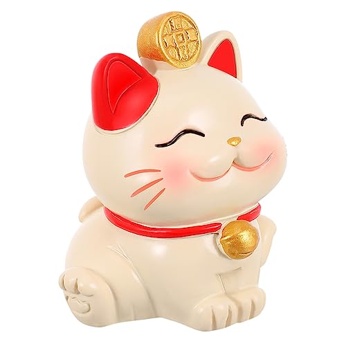 RORPOIR glückliche Katzenverzierung Kuchen gefälscht golden Katzenfiguren tortendeko Einschulung bürodeko wheinachtsgeschenke Glückskatze Figur Desktop-Ornament Kunstharz Weiß von RORPOIR