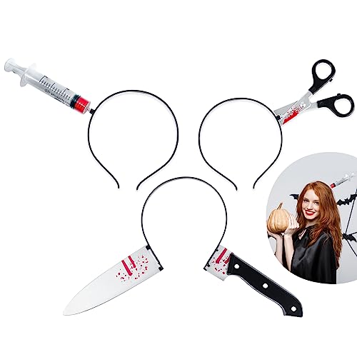 ROSAUI Messer im Kopf, 3X Halloween Haarreif, Halloween Haarschmuck für Damen, Halloween Kostüm Accessoire für Herren bei der Halloween Party von ROSAUI