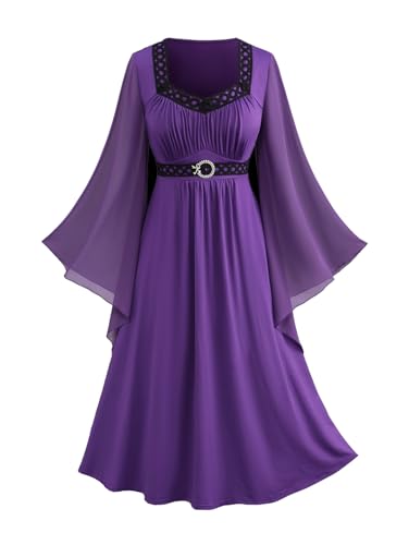 ROSE GAL Rosegal Übergröße, Renaissance-Kostüm, Kleid für Damen, mittelalterliches Feenkleid, Ärmel, Halloween-Kleid, Violett_1, 5XL Große Größen von ROSE GAL