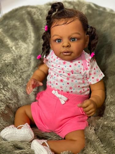 ROSHUAN Afrikanisches Amerikanisches Reborn Baby Puppen Schwarzes Mädchen 19 Zoll 48 cm Realistische Neugeborene Baby Puppen Silikon Ganzkörper Vinyl Lebensechte Babys Weiche Reborn Puppen von ROSHUAN