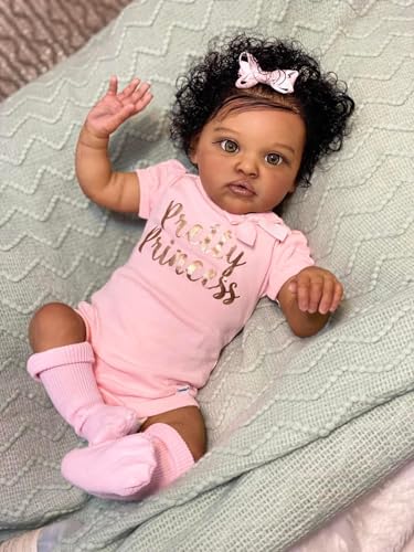 ROSHUAN Black Reborn Toddler Dolls Girl 50.8 cm Realistic Reborn Baby Dolls African American Toddler Girl Cloth Body Lifelike Realistic Toddler Dolls That Look Real Life Black Reborn Dolls von ROSHUAN