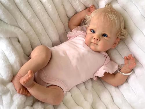 ROSHUAN Blond Realistische Reborn Babypuppen 45,7 cm Lebensechte Reborn Babypuppen Silikon Ganzkörper Vinyl Anatomisch Korrekt Baby Mädchen Weicher Körper Echtes Leben Neugeborene Babypuppen Mädchen von ROSHUAN