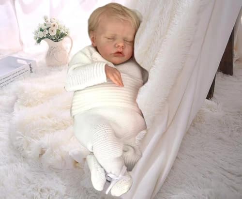 ROSHUAN Blonde Realistische Reborn Babypuppen 45,7 cm Anatomisch Korrekt Baby Junge Lebensechte Neugeborene Babypuppen Silikon Ganzkörper Weich Gewichtet Reborn Babypuppen Spielzeug (Weiß) von ROSHUAN