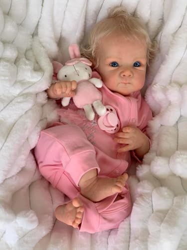 ROSHUAN Blonde Reborn-Baby-Puppen 18 Zoll 48 cm Weich Gewichtet Lebensechten Neugeborenen Baby-Puppen Augen Offen Tuch Körper Realistische Baby-Mädchen-Puppen Mit Haaren Für Kinder Geschenke von ROSHUAN