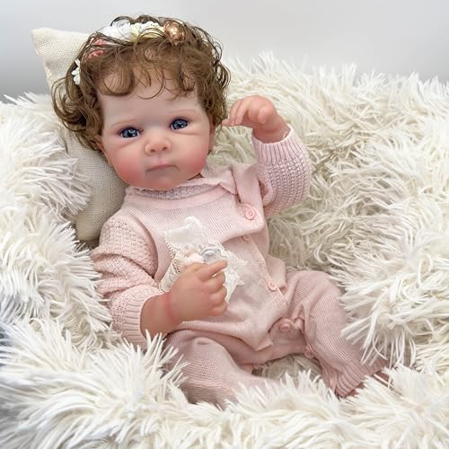 ROSHUAN Lebensechte Reborn-Baby-Puppen Süßes Mädchen 18 Zoll 48 cm Ganzkörper-Vinyl Realistische Baby-Puppen Verwurzeltes Haar Echtes Leben Größe Babys Echten Blick Neugeborenes Baby-Puppe von ROSHUAN