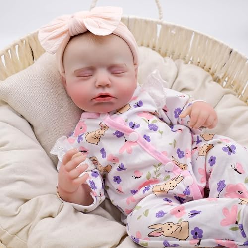 ROSHUAN Lebensechte Reborn Babypuppe Mädchen 48,3 cm Realistische Neugeborene Ganzkörper Silikon Vinyl Anatomisch Korrekt Baby Mädchen Echt aussehende schlafende Babypuppen mit Puppenzubehör Geschenke von ROSHUAN