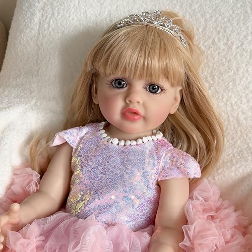 ROSHUAN Liebliches Reborn-Kleinkind-Mädchen 22 inch 55 cm Gewichtet Realistisch Reborn Baby Dolls Full Body Vinyl Anatomisch Korrekt Baby Girl Weicher Körper Wasserdicht Neugeborenes Baby Puppen von ROSHUAN