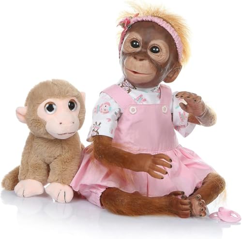 ROSHUAN Real Life Reborn Baby Monkey Dolls 55.9 cm Soft Weighted Realistic Newborn Baby Dolls Monkey Reborn Dolls Poseable Life Like Baby Dolls Toy Gifts von ROSHUAN