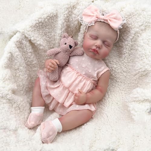 ROSHUAN Real Looking Reborn Baby Dolls 50.8 cm Realistic Newborn Silicone Baby Dolls Full Body Soft Weighted Anatomically Correct Real Life Sleeping Baby Dolls Girl with Feeding Toy von ROSHUAN