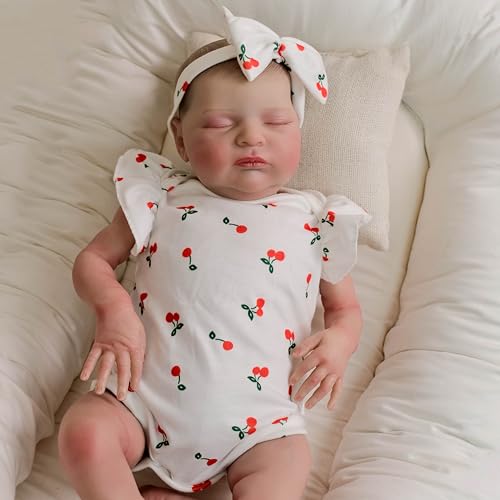 ROSHUAN Realistische Baby Puppen 19 Zoll 48 cm Anatomisch Korrekt Reborn Mädchen Neugeborenes Schlafendes Bebe Real Life Like Silikon Baby Girl Full Body Soft Weighted Dolls von ROSHUAN