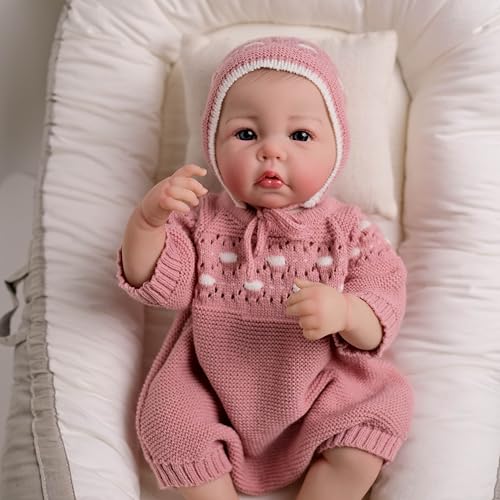 ROSHUAN Realistische Baby Puppen Mädchen 19 Zoll 48 cm Reborn Puppen Beschwert Anatomisch Korrekt Baby Mädchen Handgemacht 3D Malerei Lebensecht Neugeborenes Silikon Baby Puppen Spielzeug Geschenke von ROSHUAN